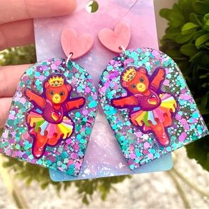 Rare Ballerina Bear Acrylic Earrings